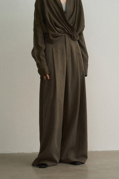 Lyocell blend brushed textured wide leg pants