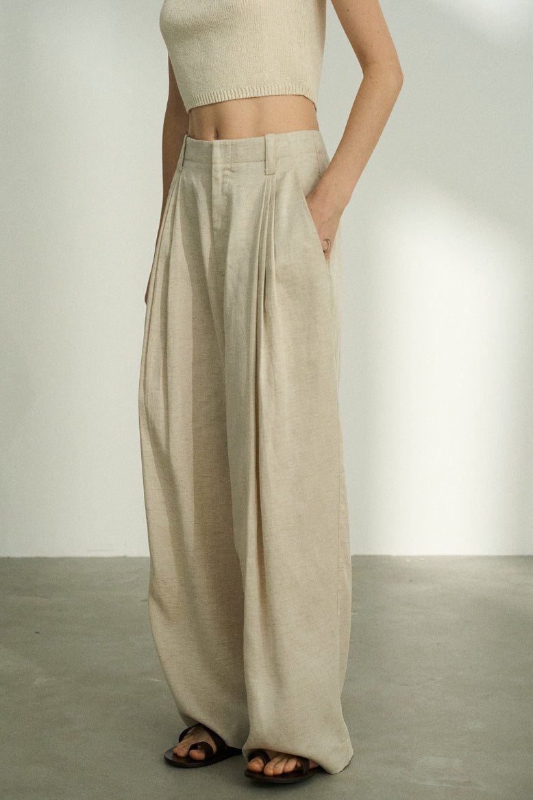 Lyocell blend linen straight pants | 3 color