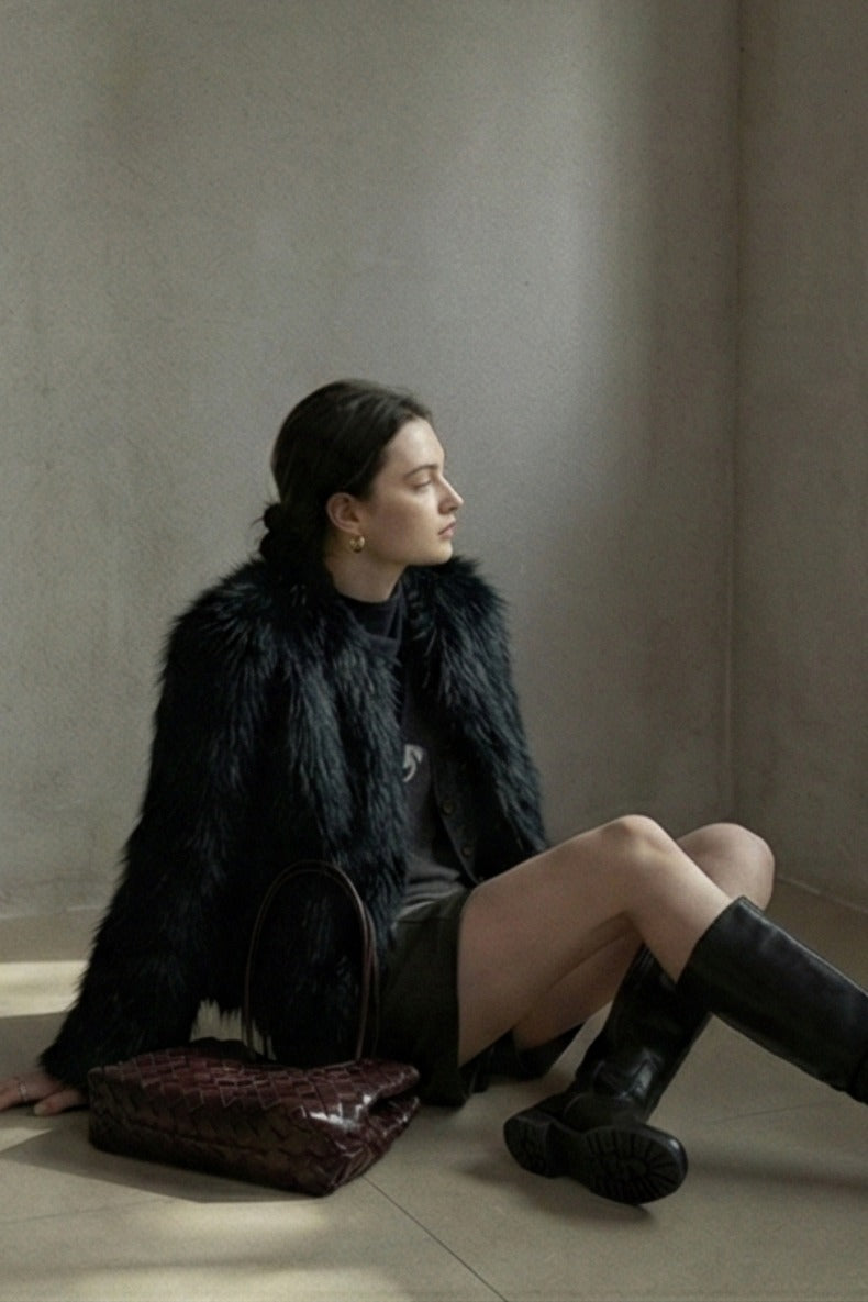 Fluffy raccoon fur double-sided woven jacket | 5 color