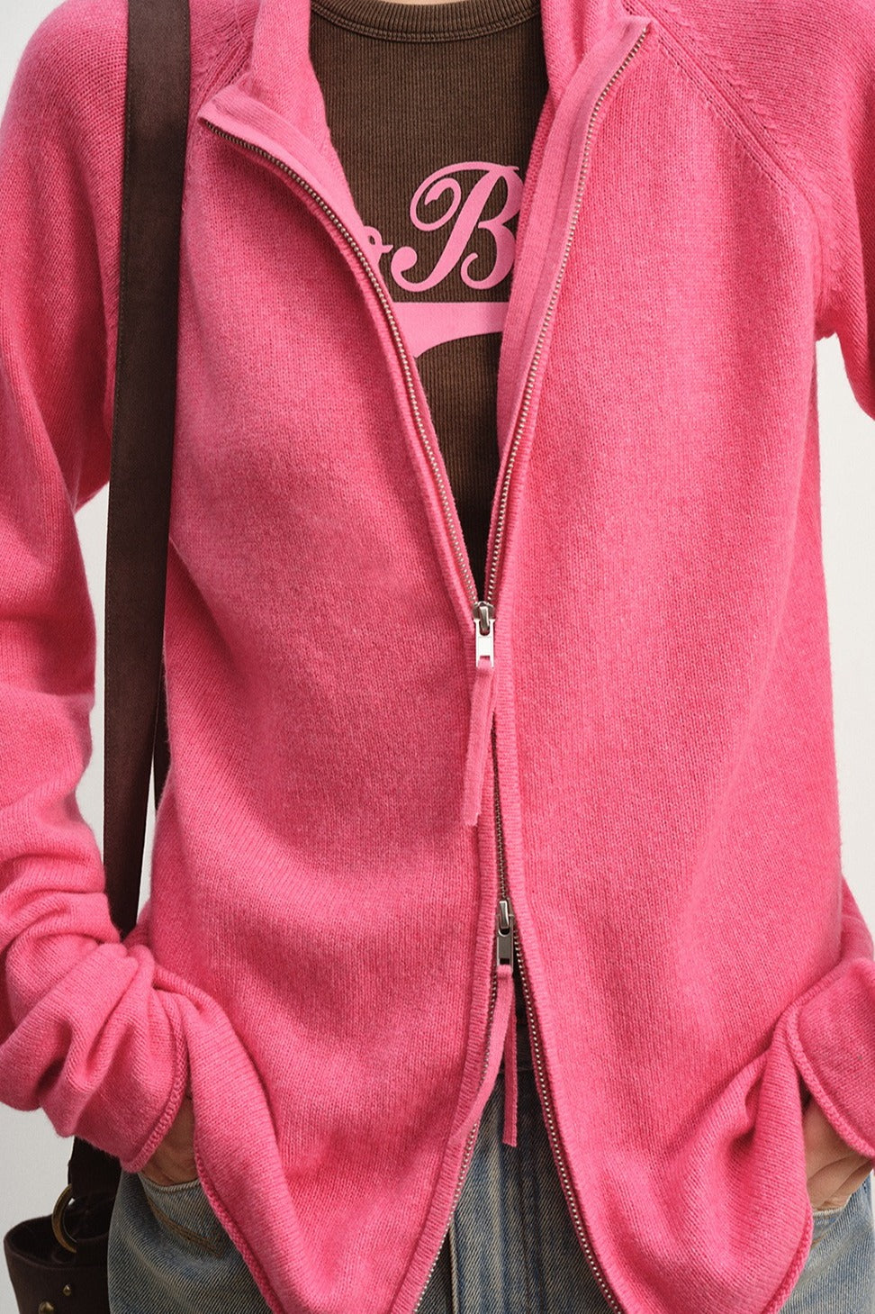 Wool blend slouchy fit dual-zip cardigan | 8 color
