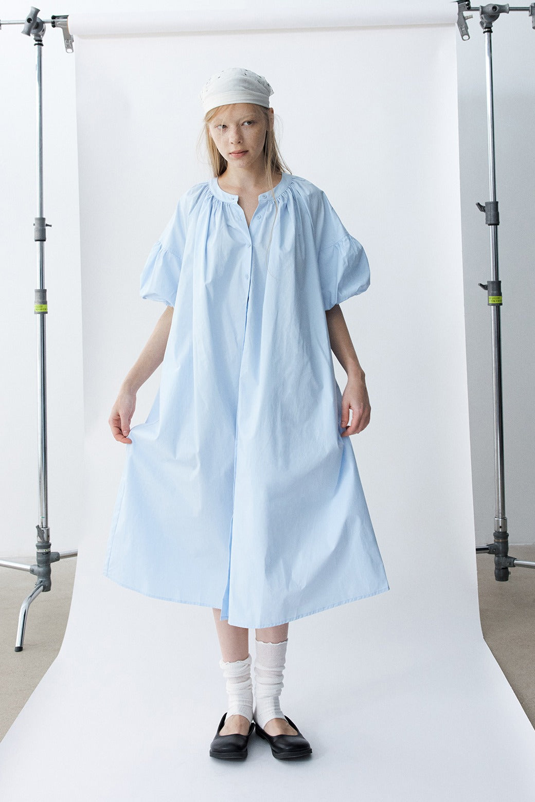 100% cotton bubble sleeves relaxed-fit dress | 4 color