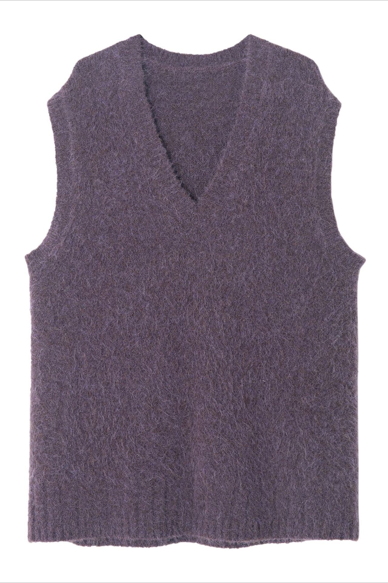 Alpaca riched soft V-neck knit vest | 5 color