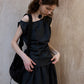 Asymmetrical design puffed fabric top | 2 color