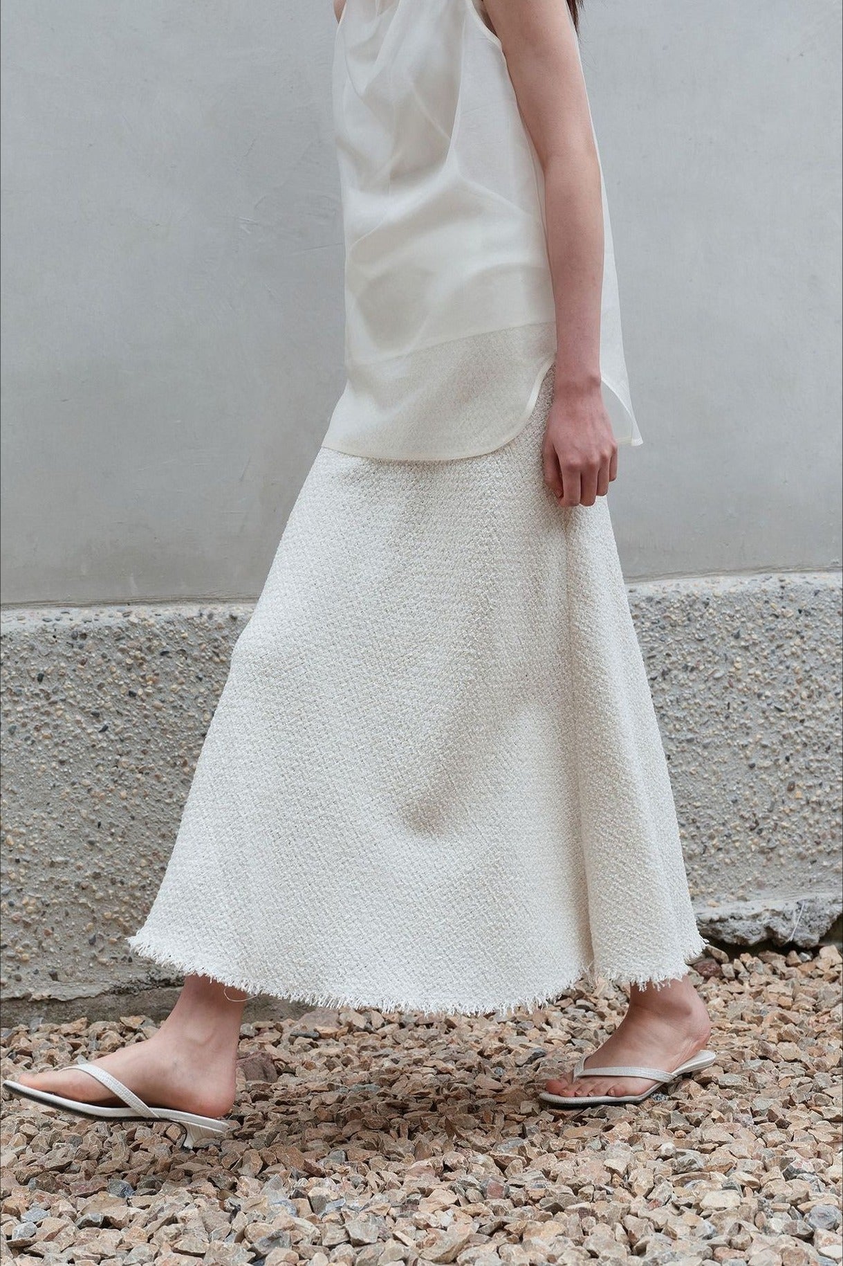 Falda de cola de pez con dobladillo con flecos