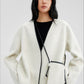 Wool-cashmere-silk loose fit V-neck jacket with a scarf