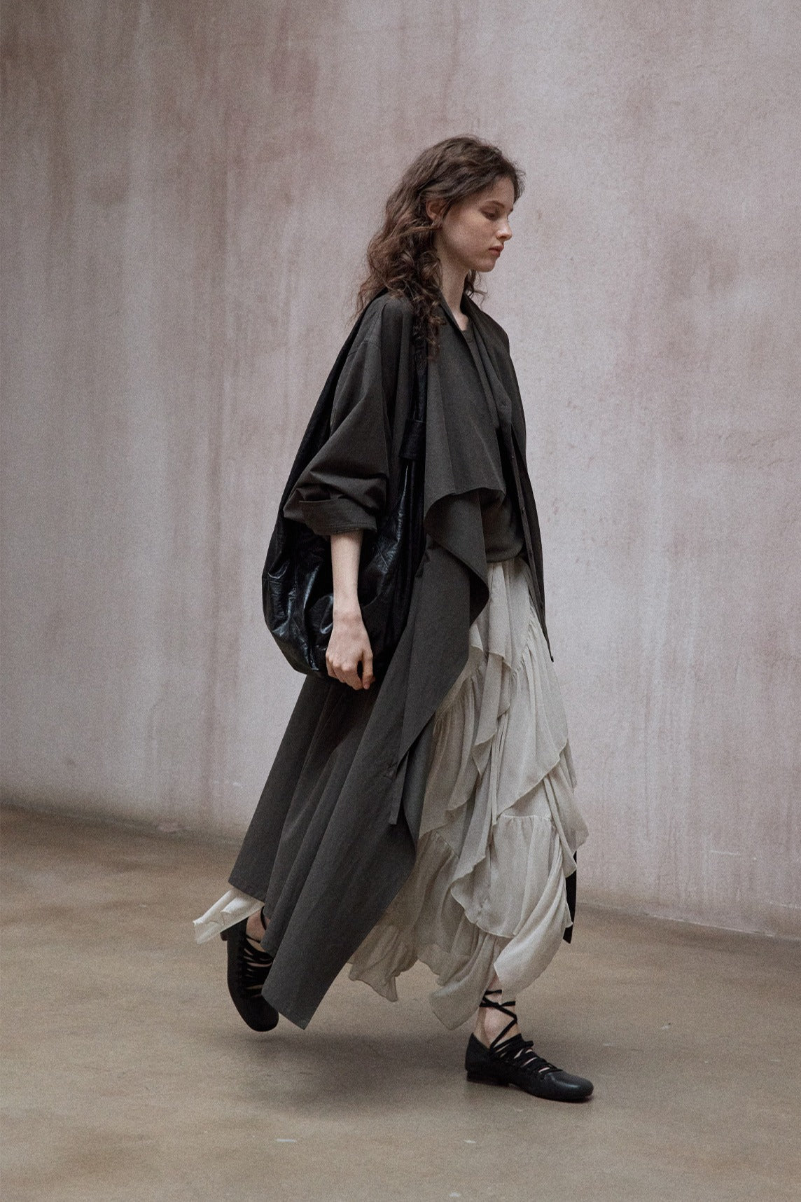 Cotton blend irregular flutter collar lightweight trench coat | 3 color