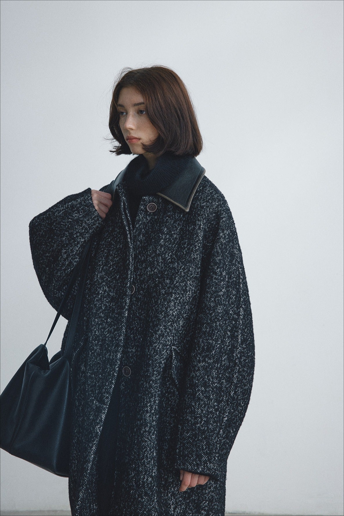 Wool blend PU collar coat | 2 color