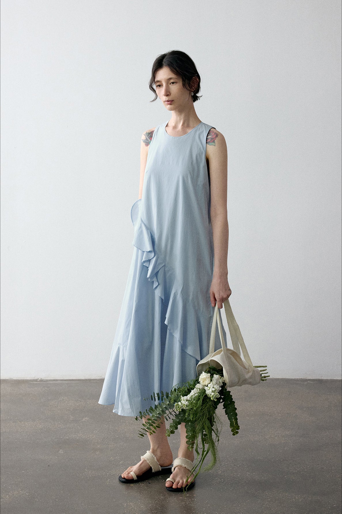 100% cotton ruffled design sleeveless dress | 4 color
