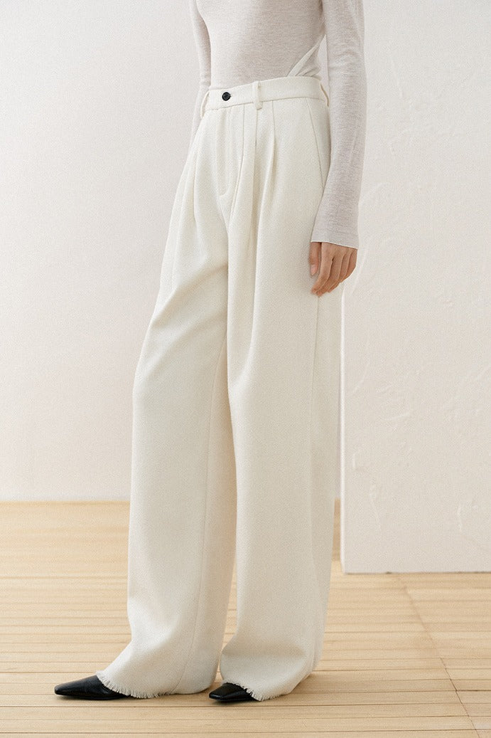 Sleek relaxed fit frayed hem wide leg pants | 2 color