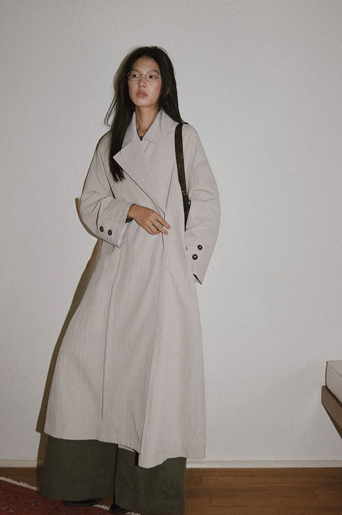 Mid-length waist blet drape trench coat | 3 color