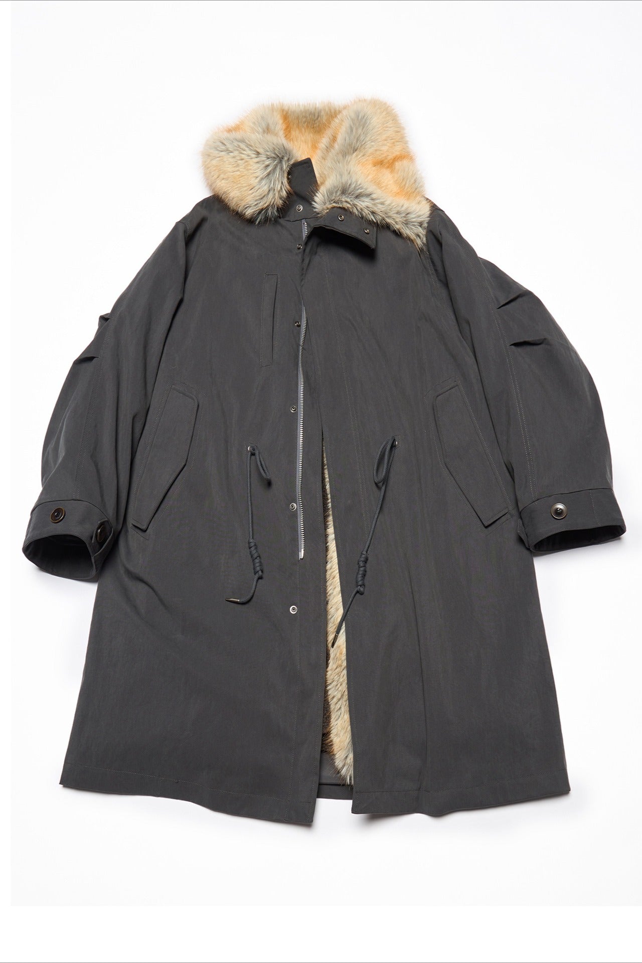 Cotton blend detachable faux fur collar padding parka coat | 2 color