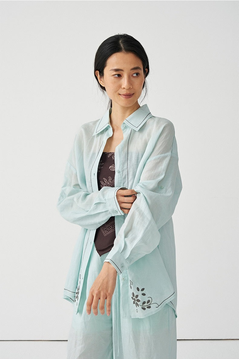Chemise respirante en Tencel et lin brodé | 3 couleurs