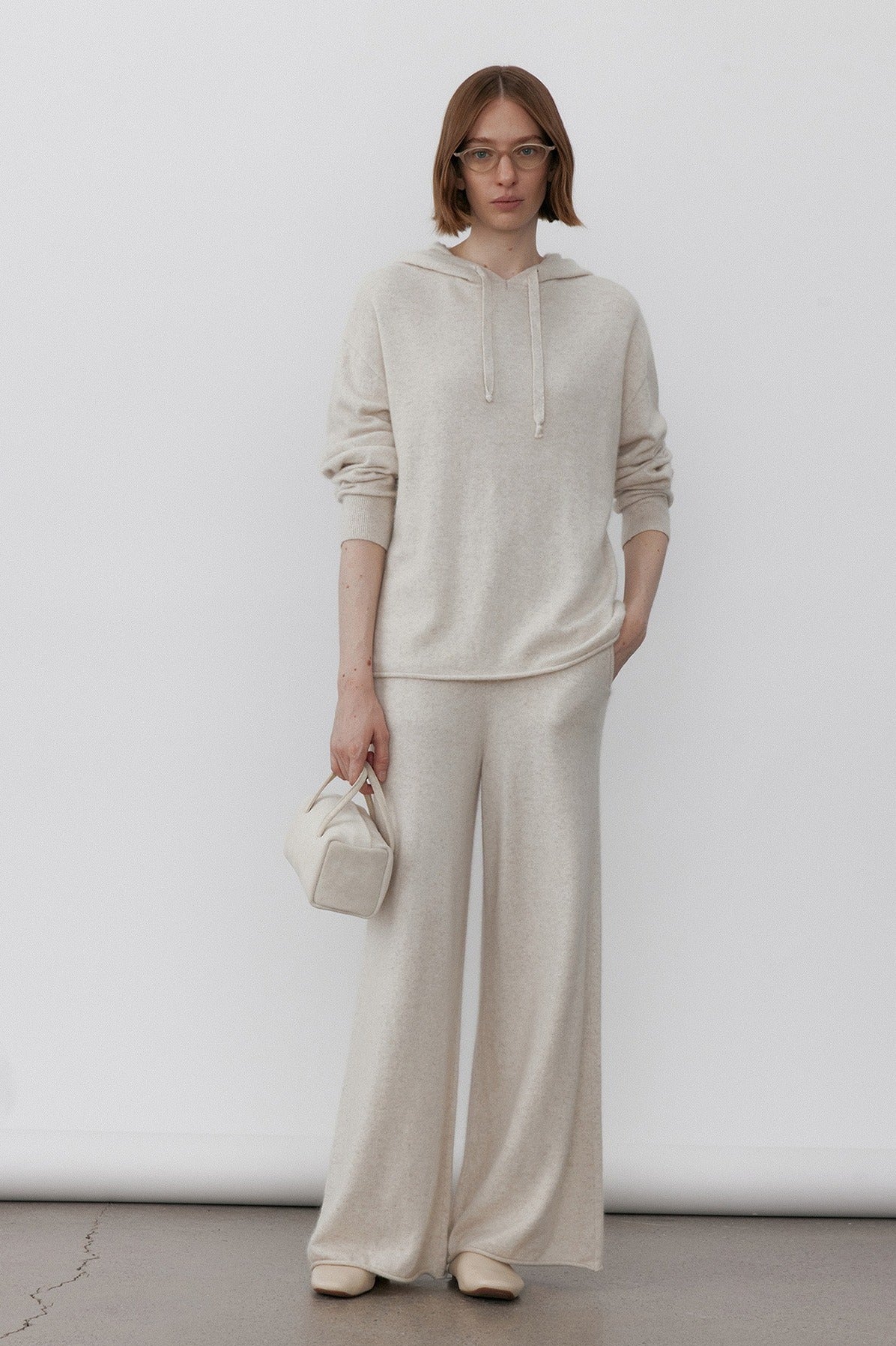 Wool blend straight-leg drape knit pants