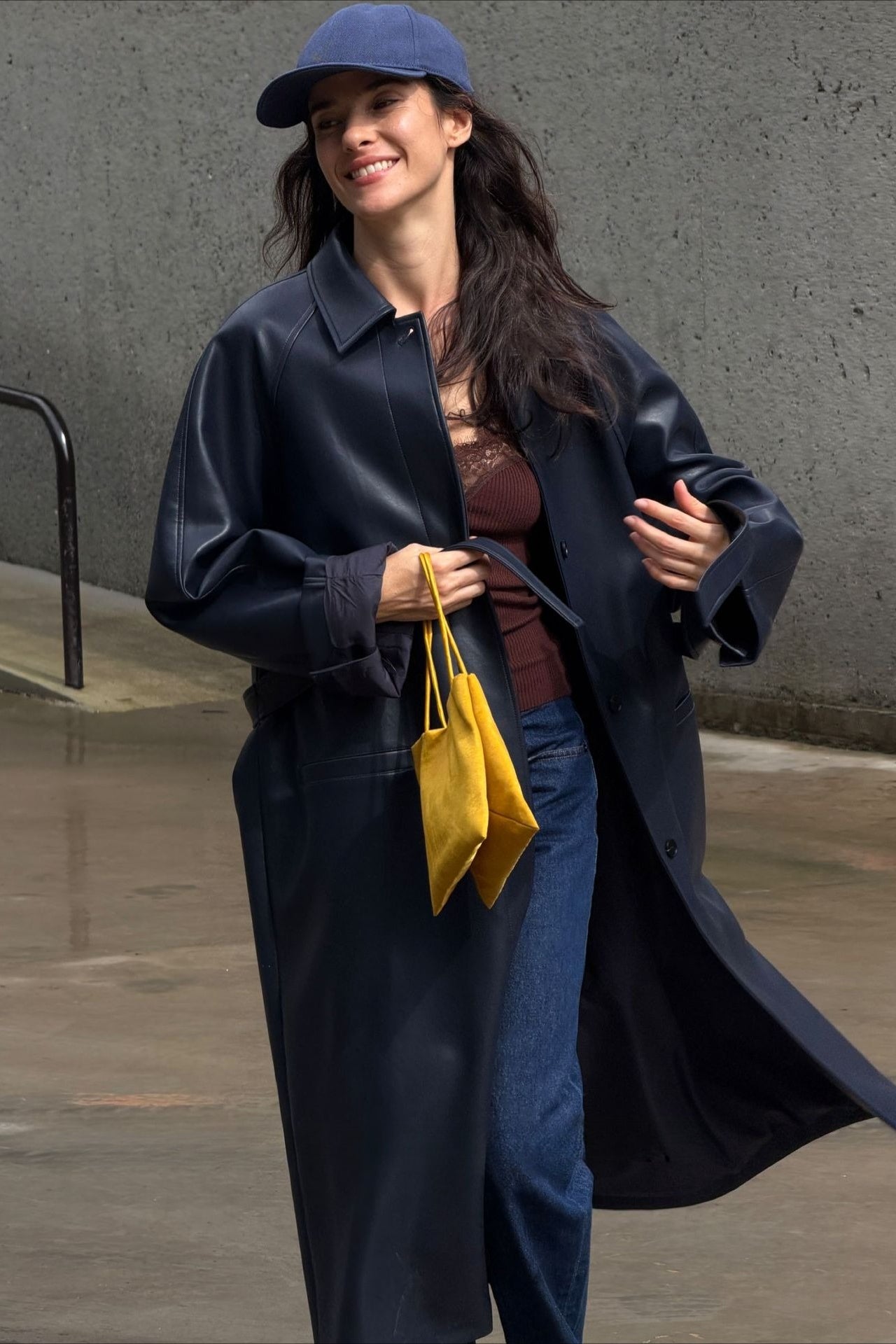 Minimalist PU leather mid-length coat | 3 color