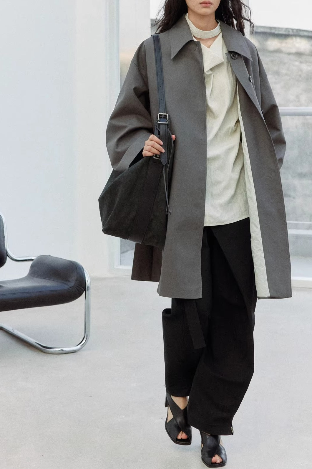 Cotton Minimalist Umbrella Oversized Trench Coat