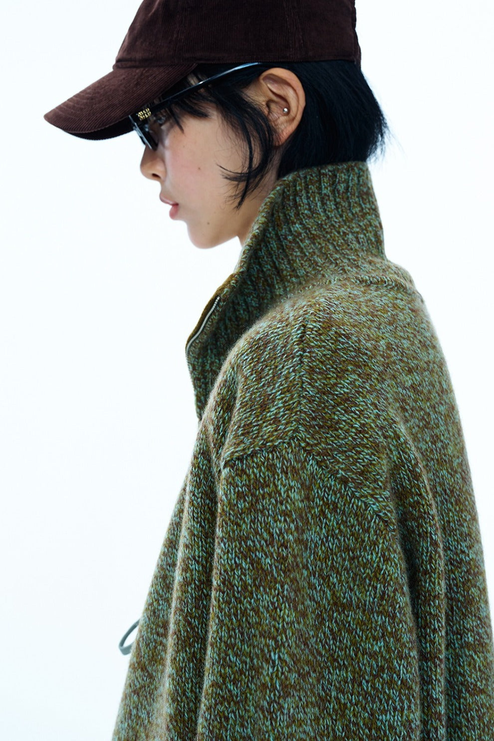 100% wool high-neck dual zipper mixed color sweater | 3 color