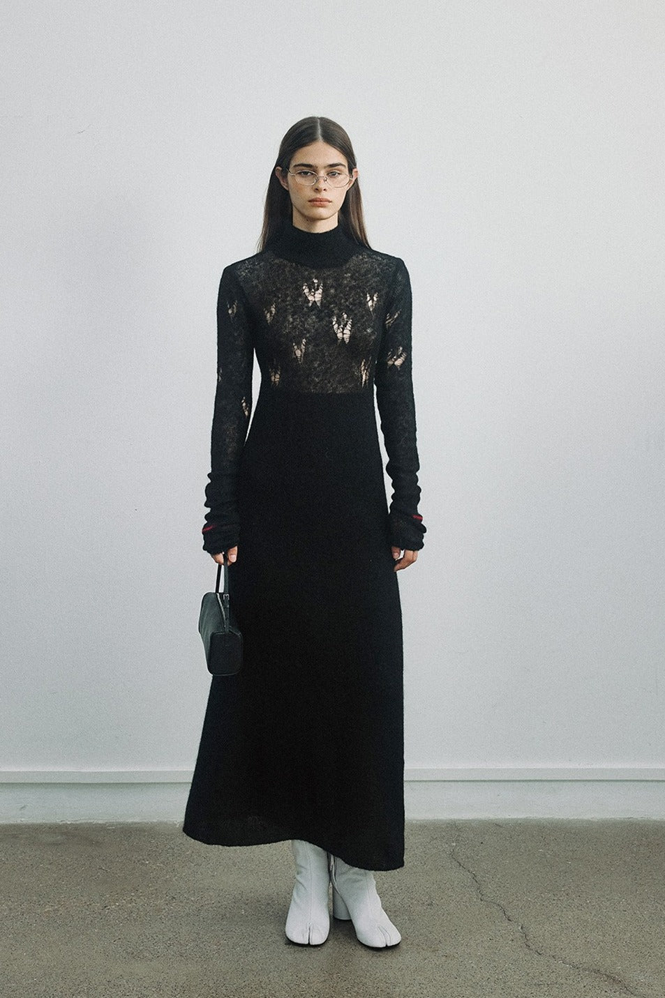 Elegant wool-blend mohair openwork knit dress | 2 color