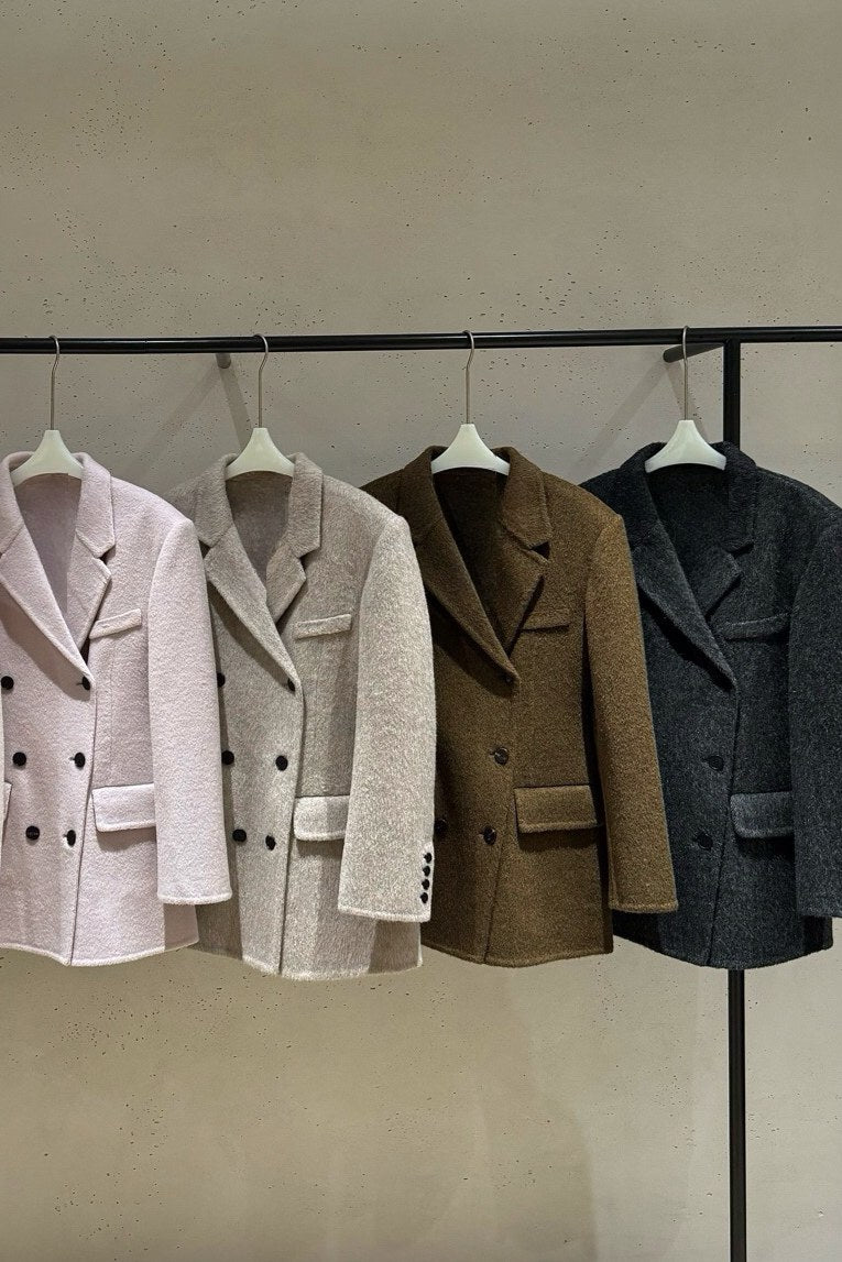 Notch Lapel Double-Breasted Wool Suit Jacket | 5color