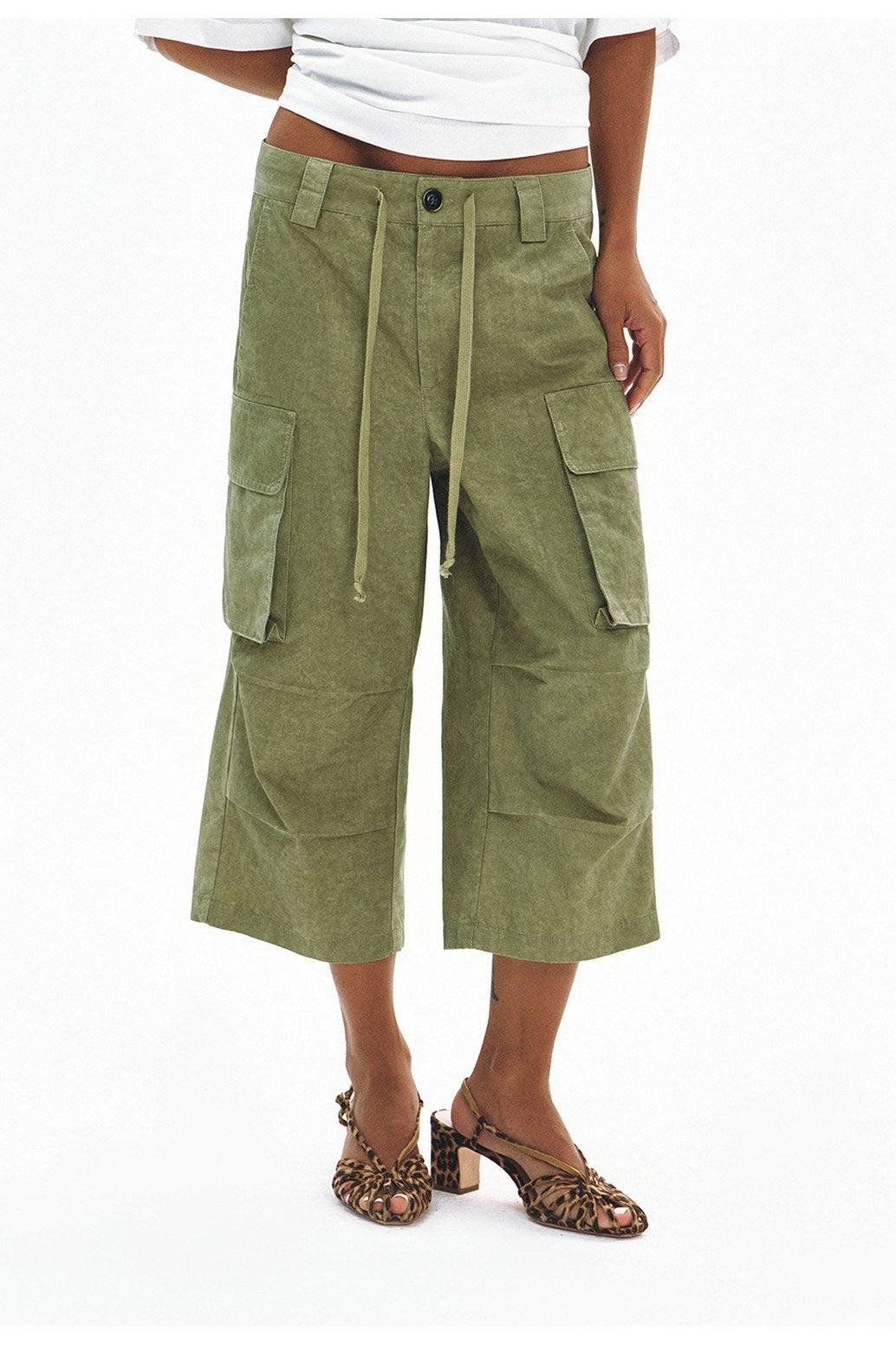 100% cotton relaxed wide-leg capri pants | 3 color