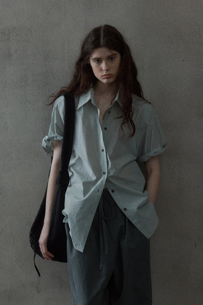 Cotton blend rumpled feel rolled sleeves shirt | 3 color
