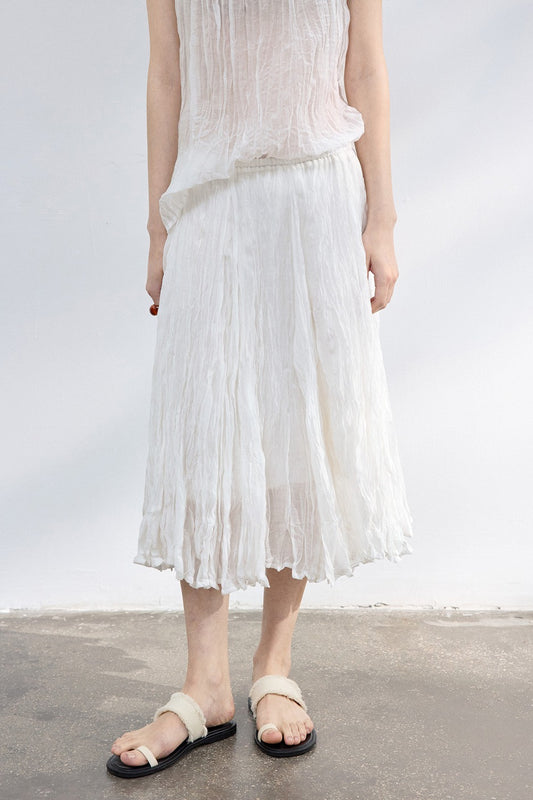 Lyocell blend fine pleats lightweight skirt | 4 color