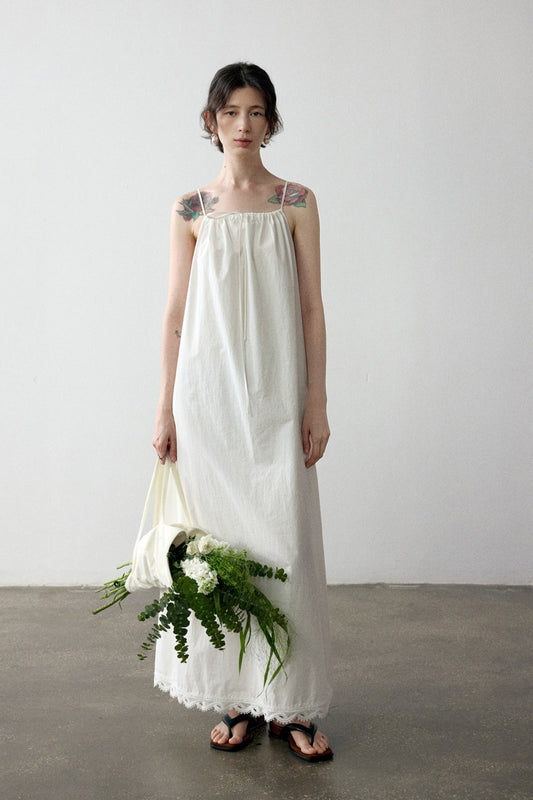 Cotton lace trim strap dress | 3 color