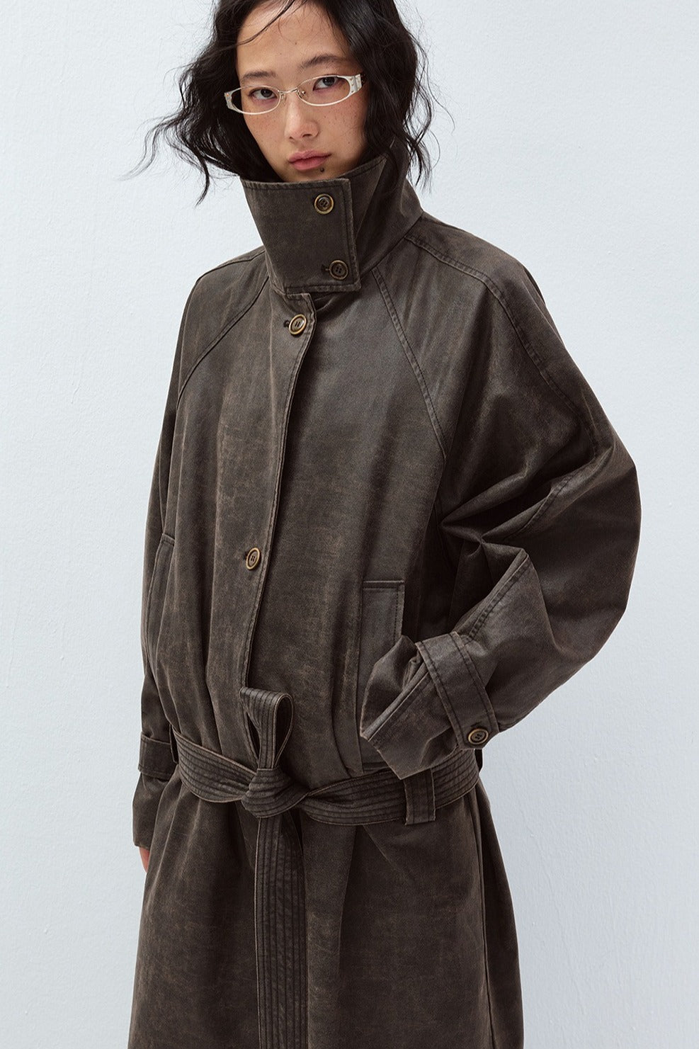 Vintage washed belted waist oversized trench coat | 2 color