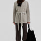Wool contrasting color elegant mid-length jacket