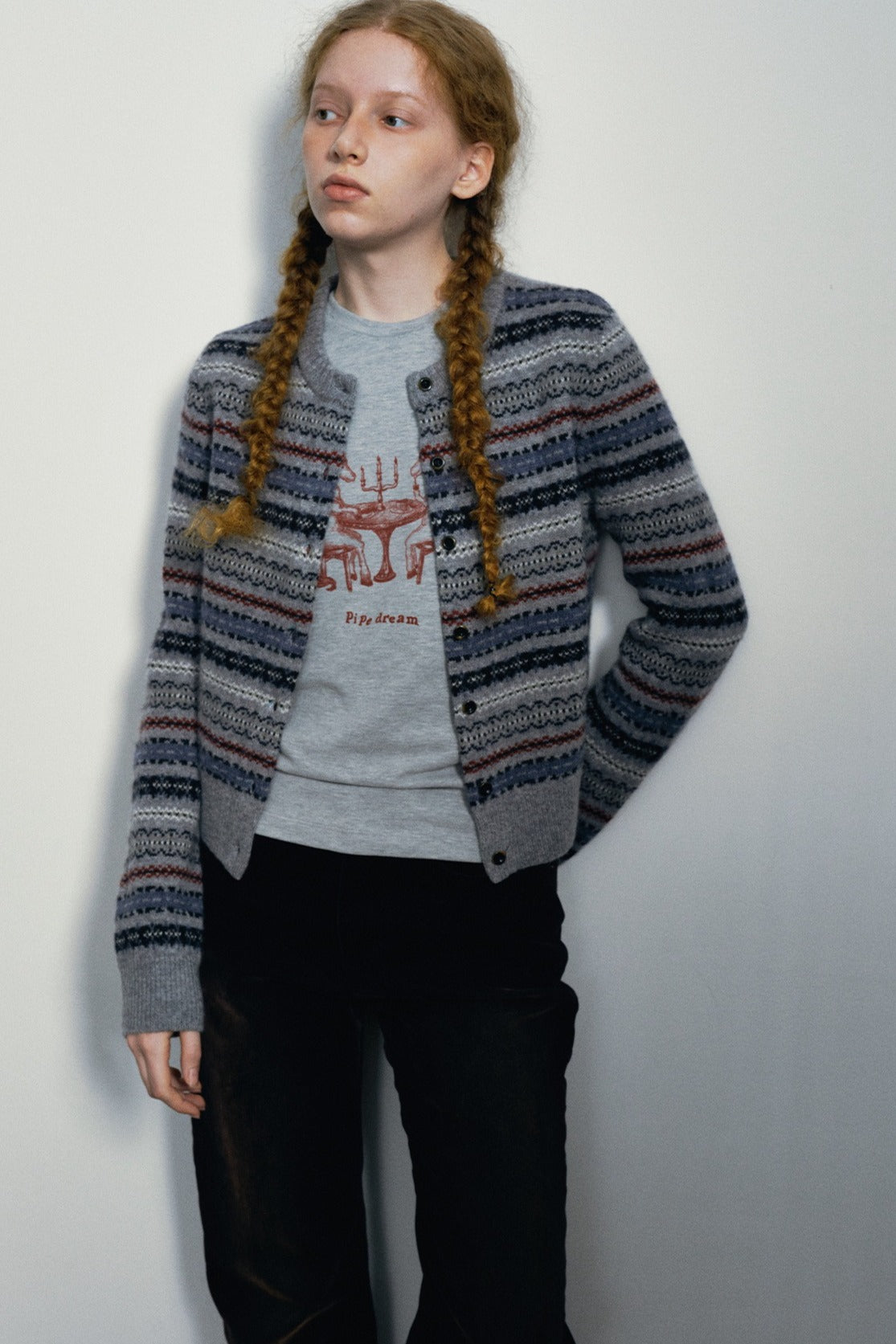 100% sheep wool round neck cardigan | 4 color