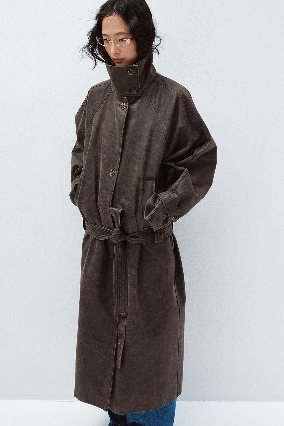Vintage washed belted waist oversized trench coat | 2 color