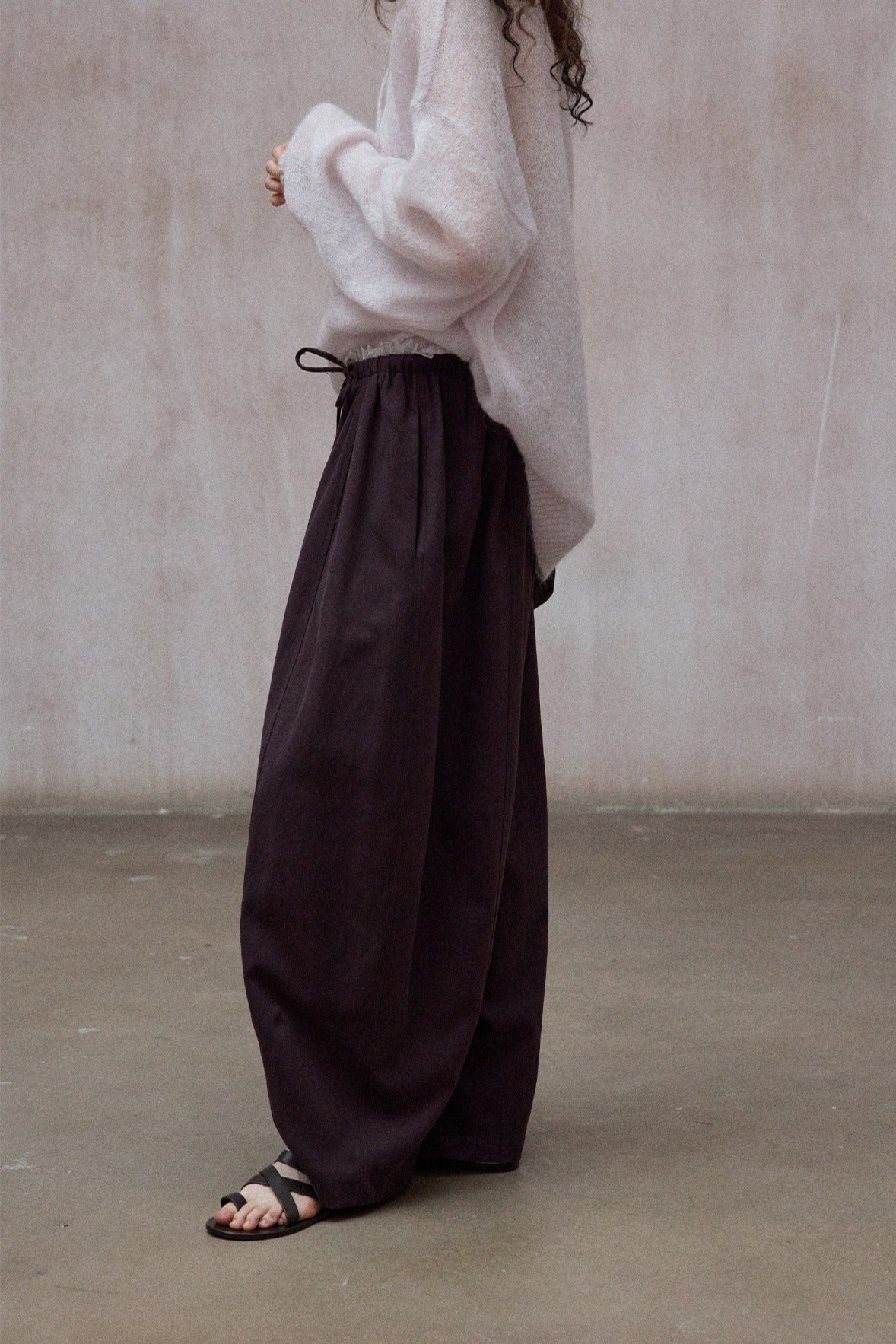 Cotton blend cocoon shape lace waist loose pants | 5 color
