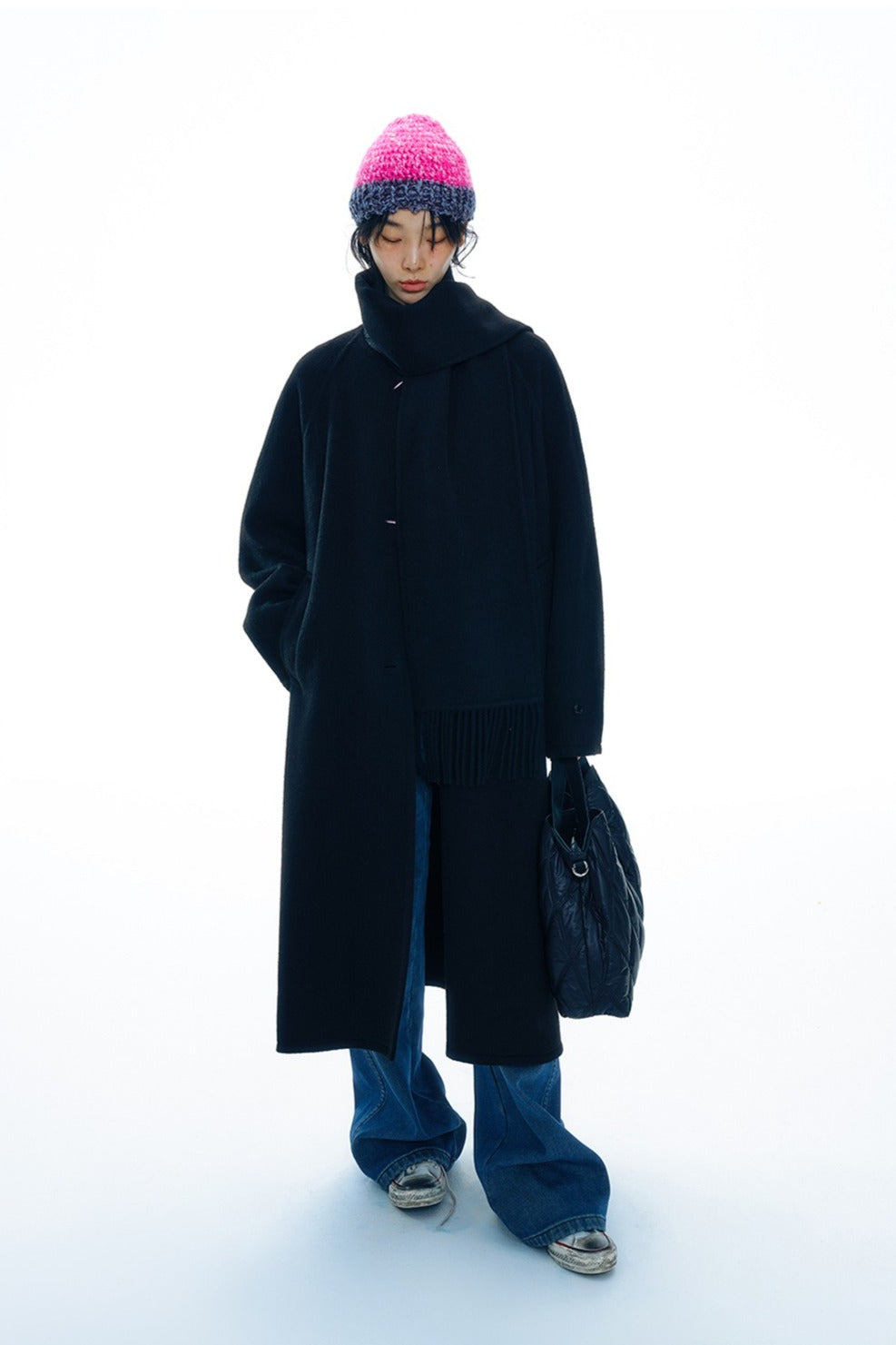 Wool-silk-angora double-face coat with a scarf | 2 color