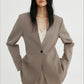 Collarless sleek fit defined waist blazer with padded shoulders | 2 color
