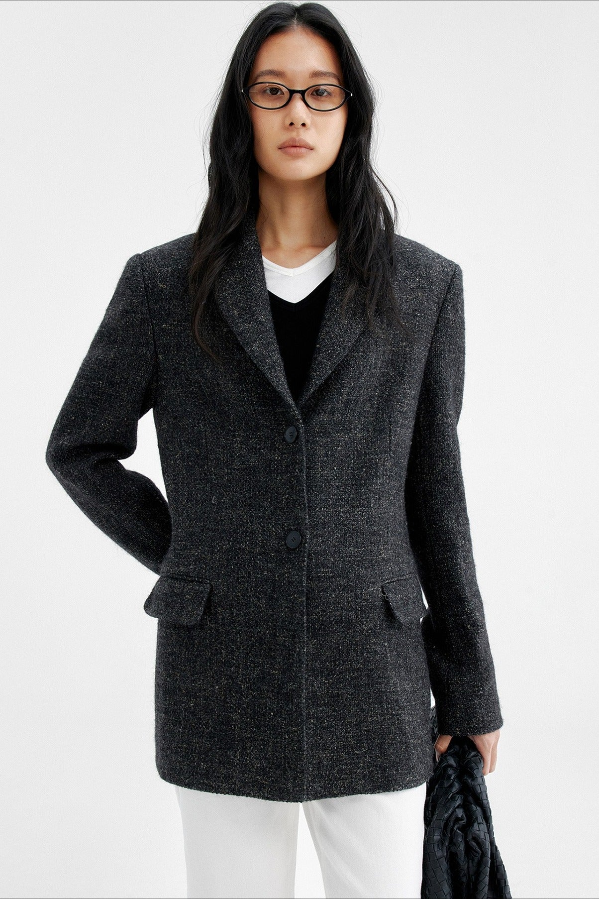 Wool blend tailored waist silhouetted blazer jacket | 2 color