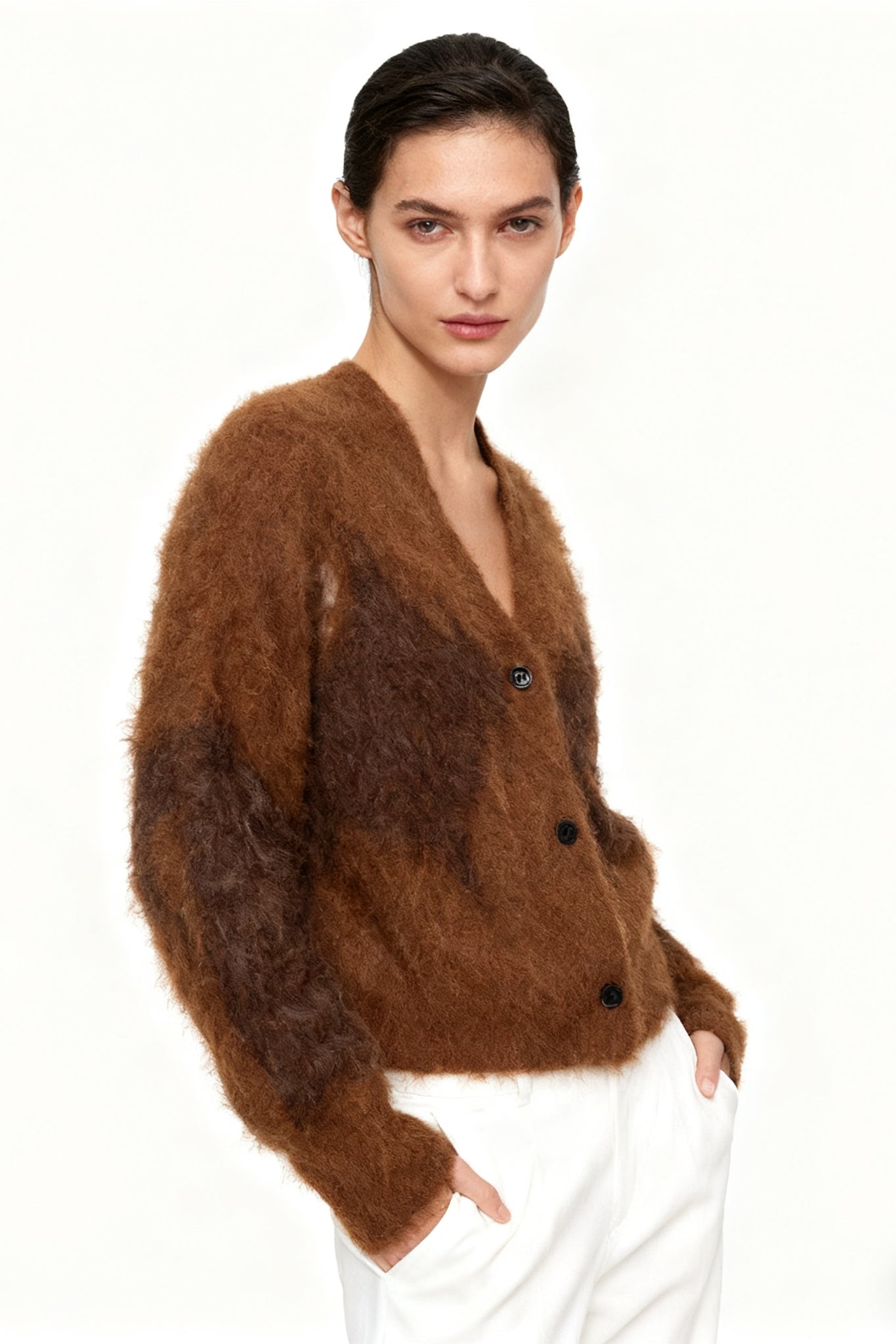 Alpaca blend V-neck casual cardigan | 3 color