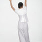 Cotton blend striped wide-leg pants with wraparound skirt