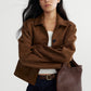 Vintage style fuzzy texture cropped short jacket