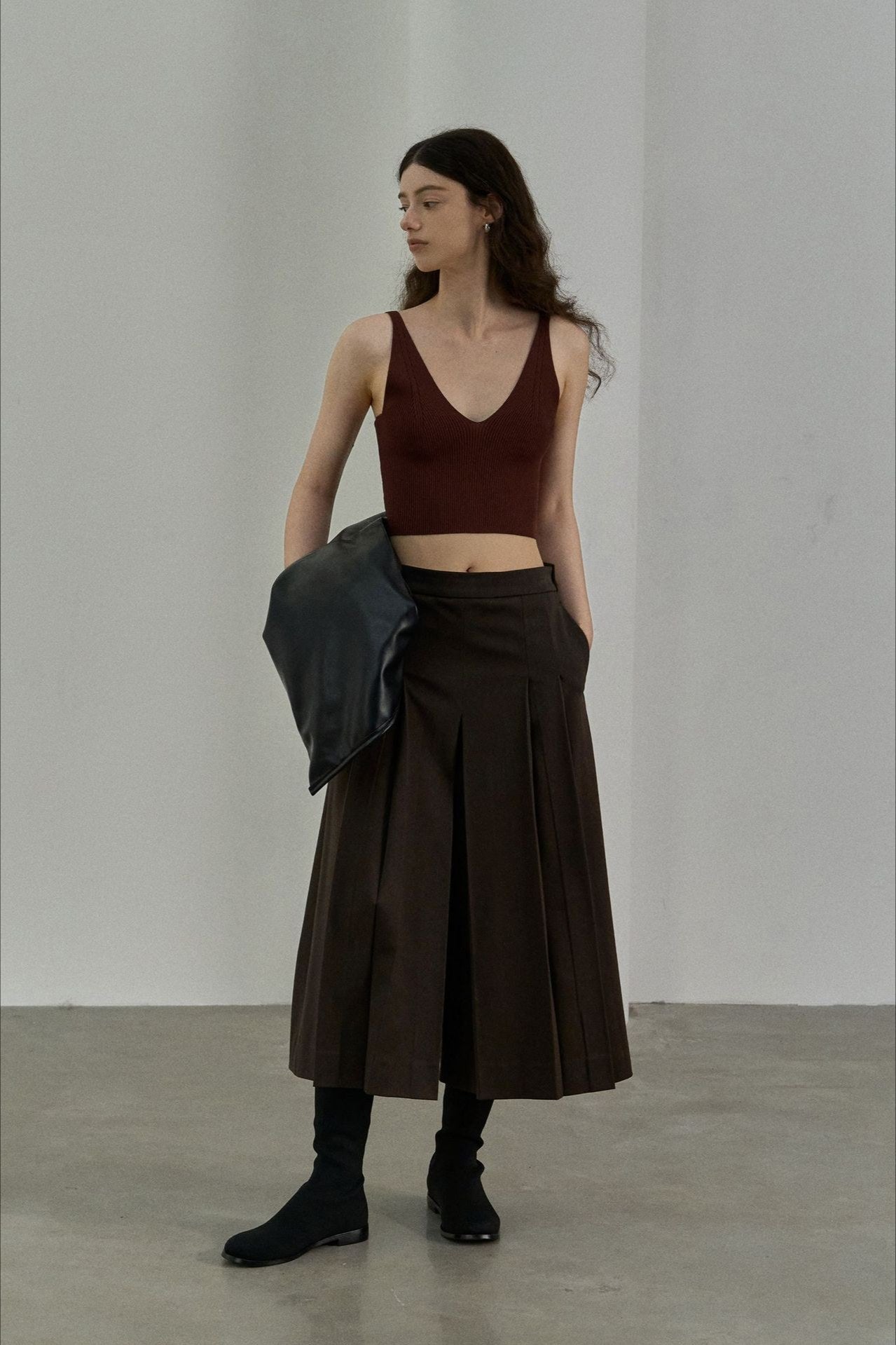 Pleated wide leg culotte-style pants | 2 color