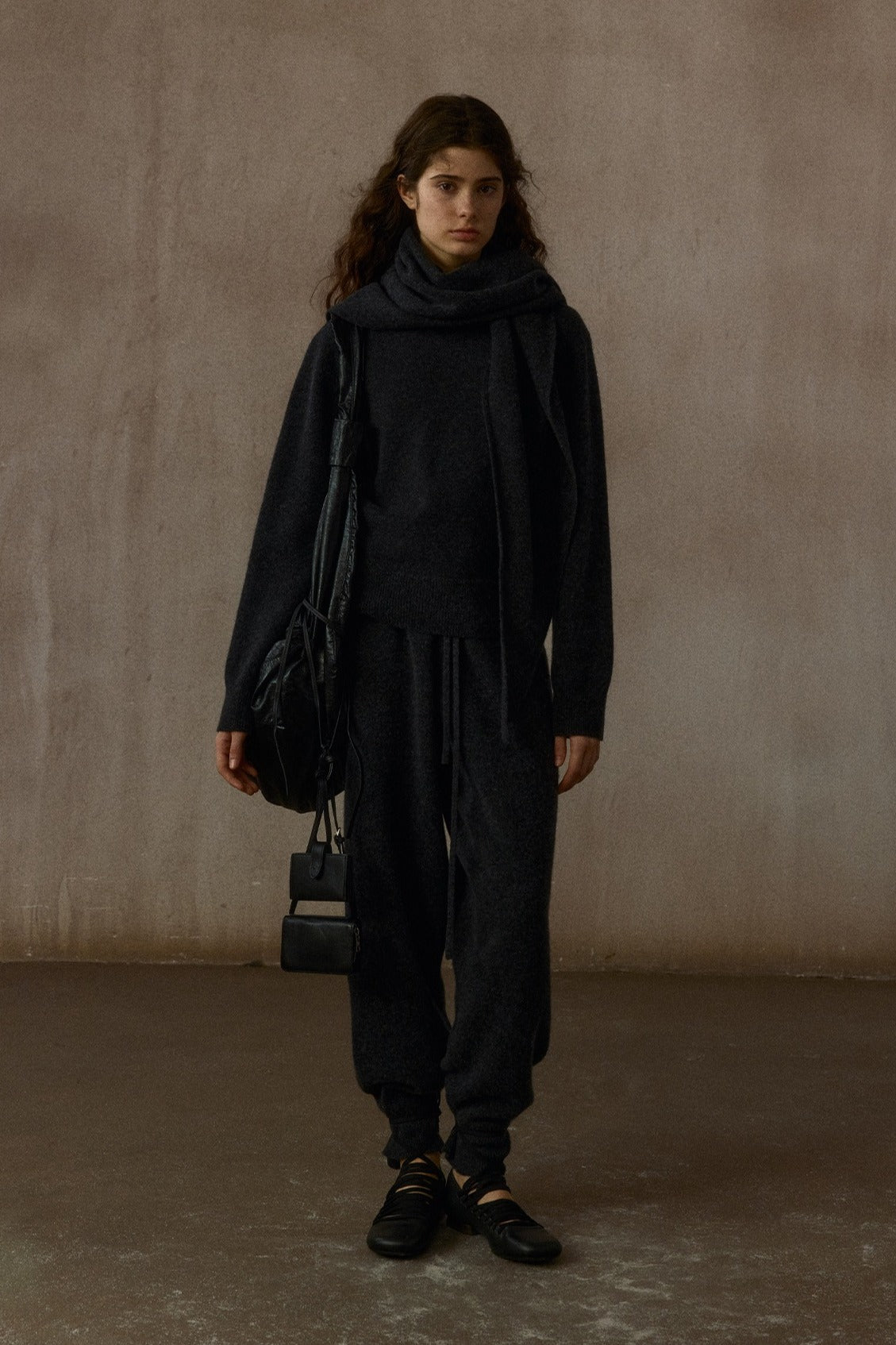 100% wool pullover sweater with a scarf | 4 color