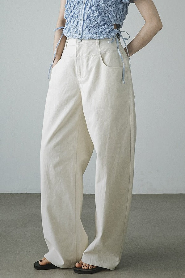 100% cotton curved-leg trousers | 2 color
