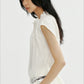Woolen pleated collar petite fly sleeve sheer top