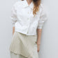 Cotton blend paper-touch fabric cropped throw-on shirt jacket | 3 color