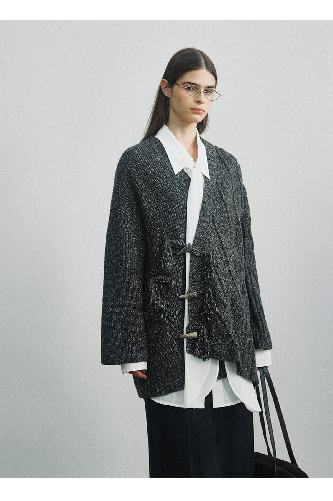Wool-blend relaxed cable knit cardigan | 2 color
