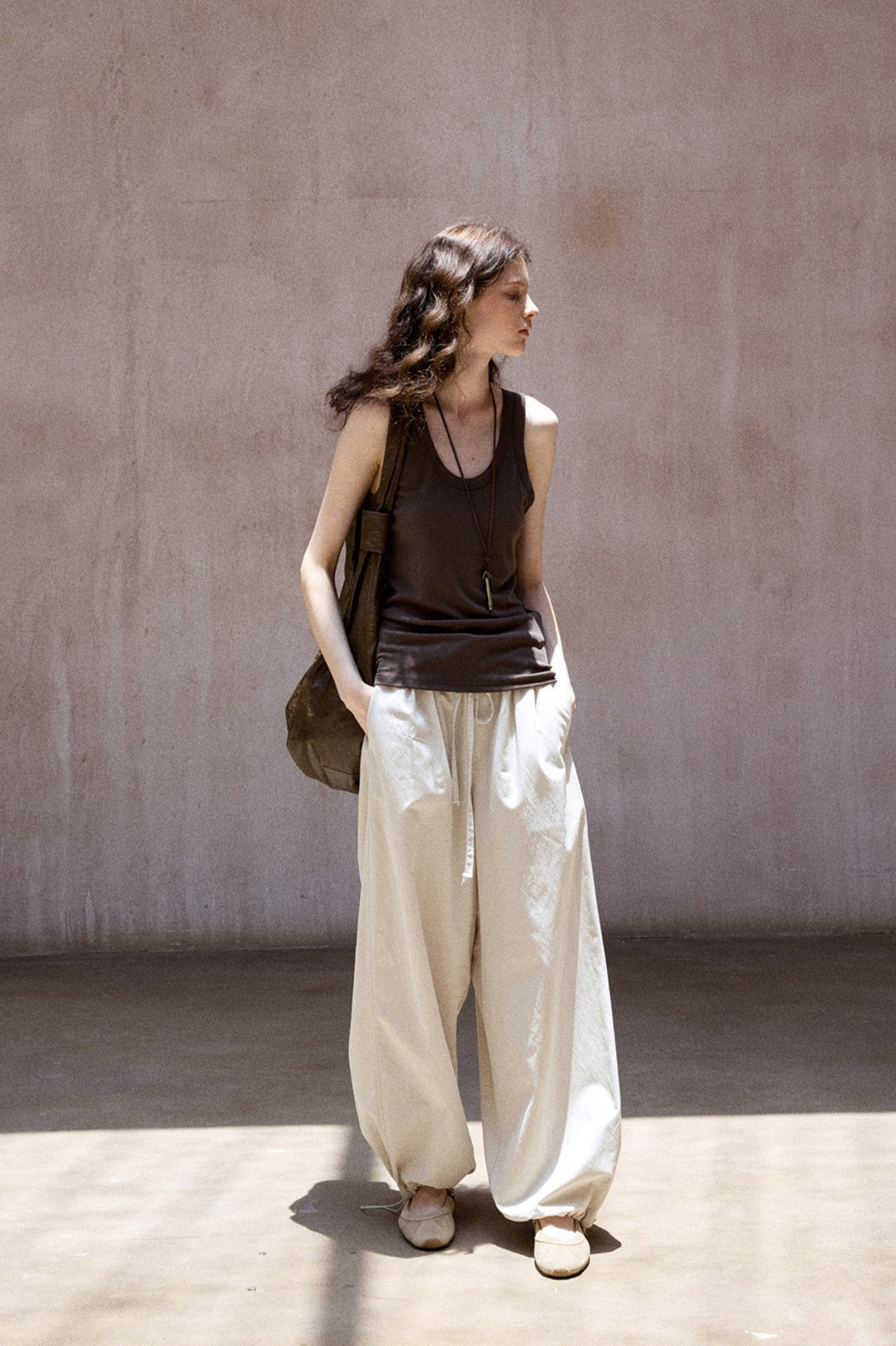 Lyocell blend cotton relaxed-fit tapered ankle pants