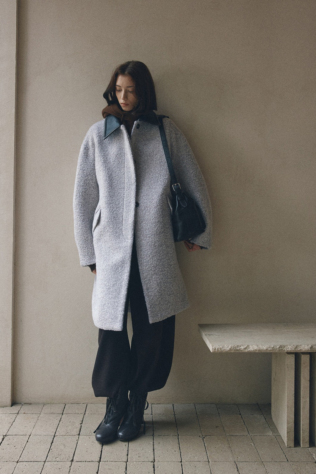 Wool blend PU collar coat | 2 color