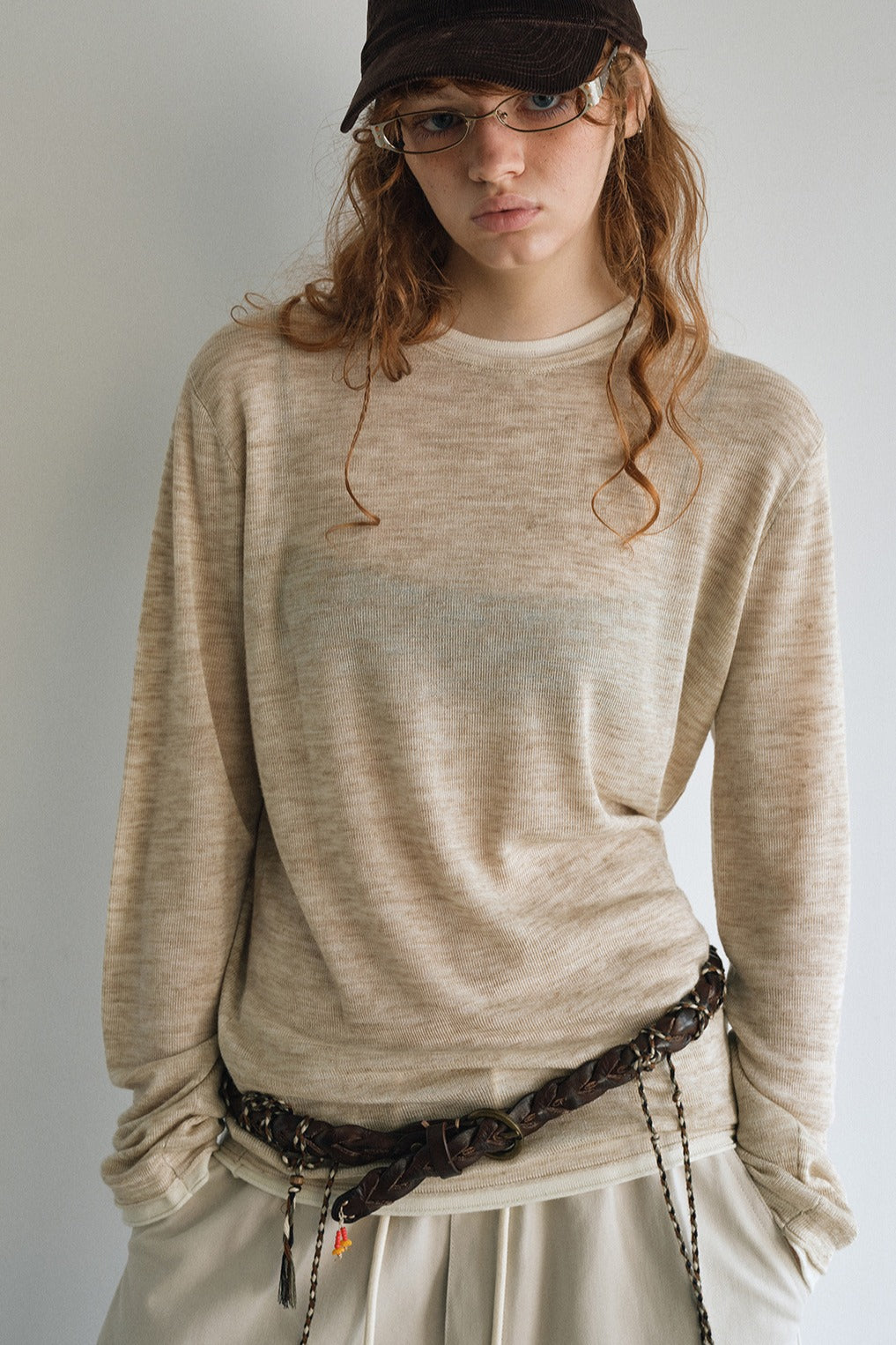 Acrylic-linen fake two-piece lightweight knitwear | 3 color