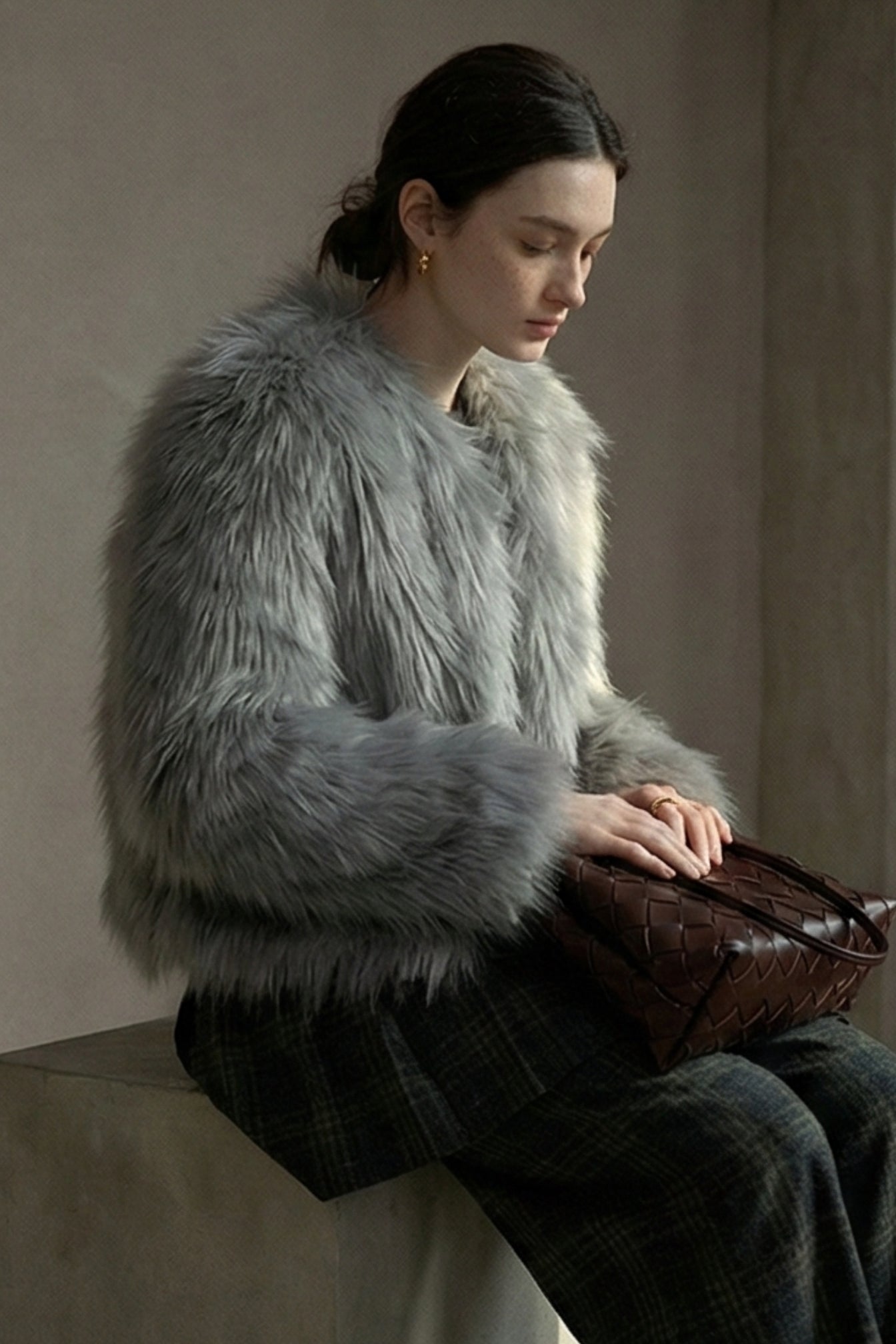 Fluffy raccoon fur double-sided woven jacket | 5 color