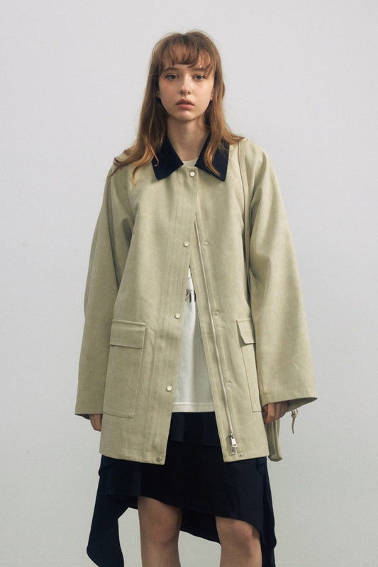 Mid-length contrasting collar jacket | 2 color