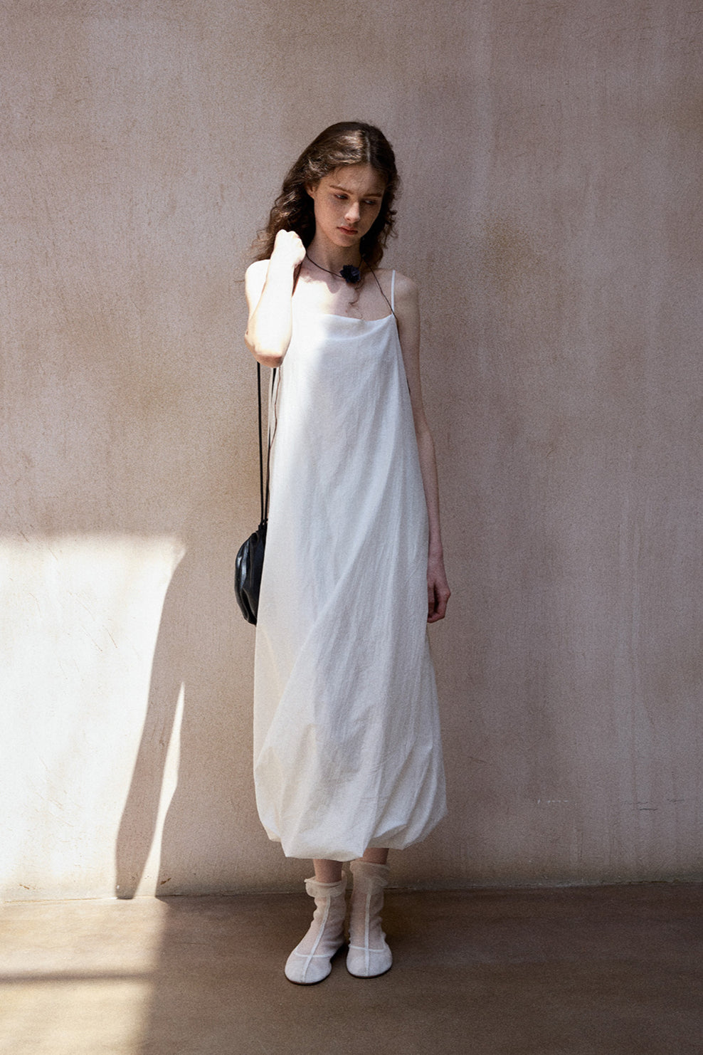 Cotton blend peplum shape strap dress | 3 color