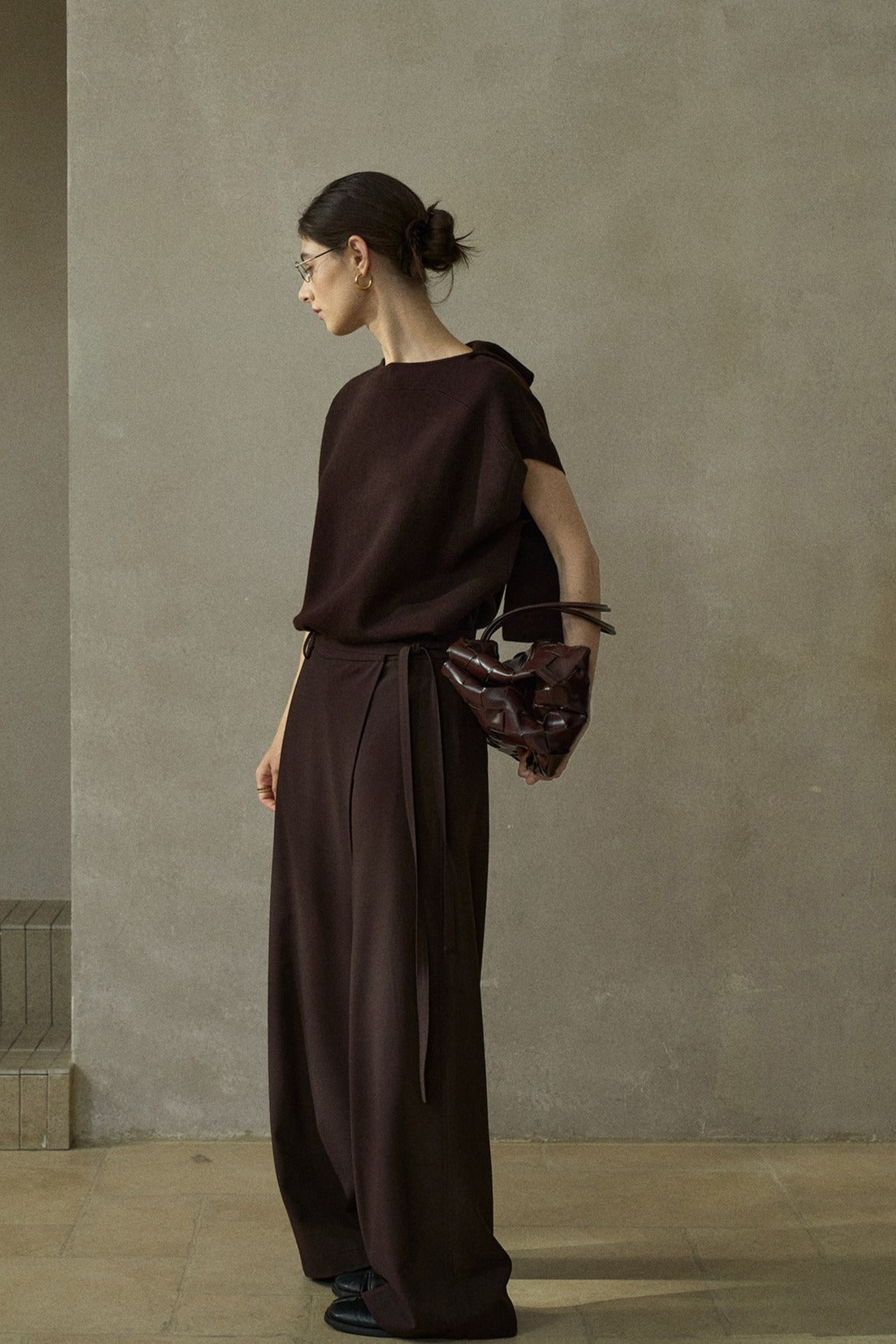 Chaleco de lana de corte holgado y punto fluido con cintas | 3 colores